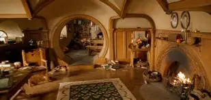 The interior of Bag End with Bilbo Baggins
