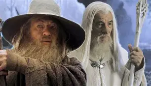 Gandalf the White and Aragorn defeating Saruman