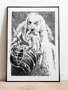 Saruman wearing a cloak