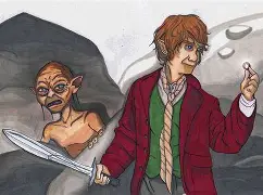 Bilbo and Gollum in the Lonely Mountain