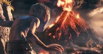 Gollum and Sauron in a dark cave