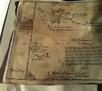 Thror's map with circles representing the Fellowship of the Ring