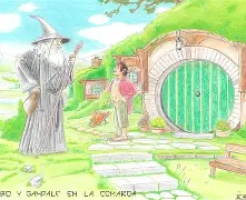 Bilbo saying goodbye to dwarves