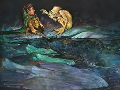 Bilbo and Gollum during the riddle game quiz