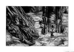 Smaug guarding his treasure