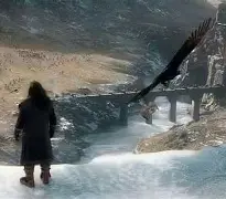 Thorin Oakenshield standing valiantly against a backdrop of mountains